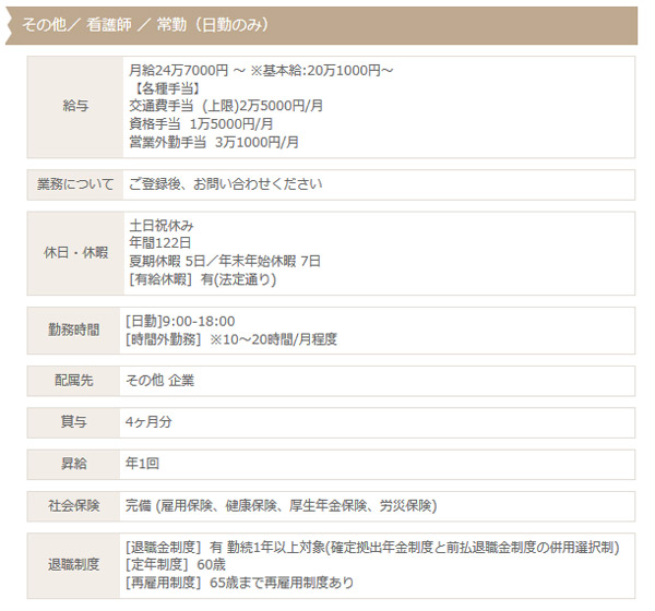 企業看護師日勤のみ求人1